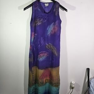 Vintage 90's Women's IFI Island Beach Watercolor Style Polyester Dress!